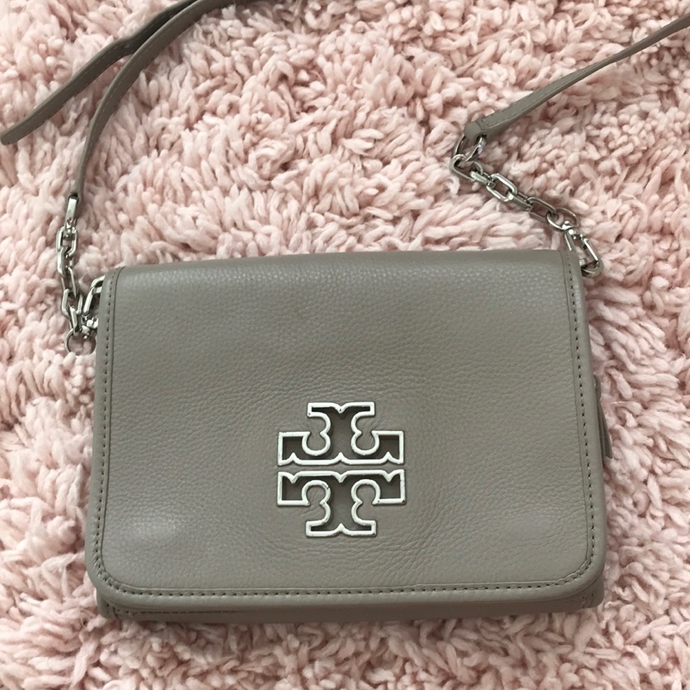 French Gray Tory Burch Crossbody Bag